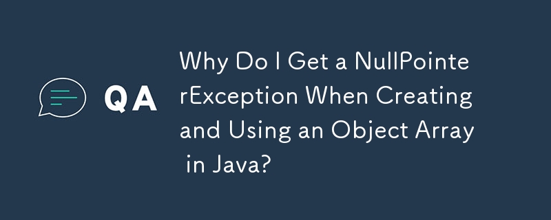 Why Do I Get a NullPointerException When Creating and Using an Object Array in Java?