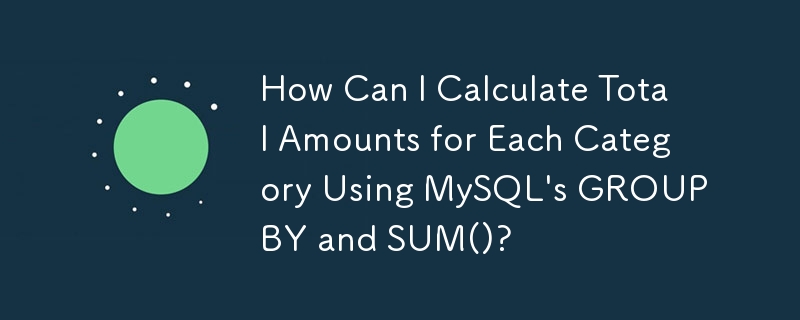 MySQL の GROUP BY と SUM() を使用して各カテゴリの合計金額を計算するにはどうすればよいですか?