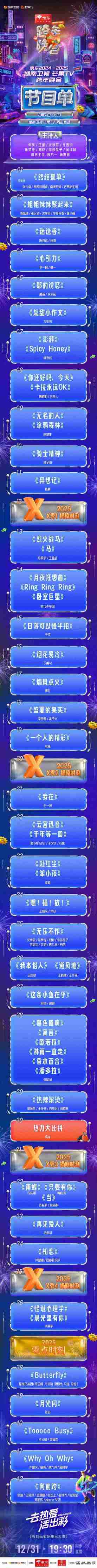 2024-2025湖南卫视芒果TV跨年晚会节目单