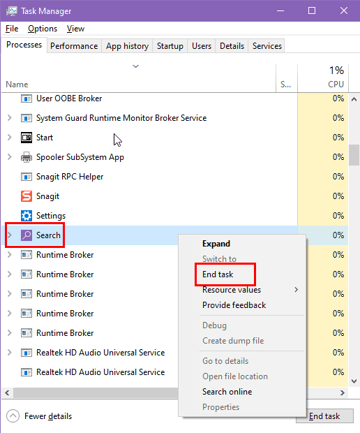 SearchApp.exe 일시 중단됨: 9가지 최선의 수정 사항