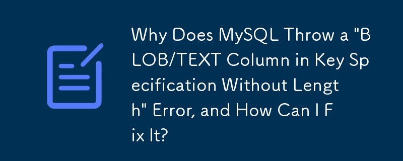 为什么 MySQL 会抛出'关键规范中的 BLOB/TEXT 列没有长度”错误，如何修复它？