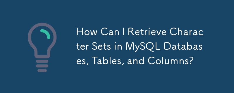 Wie kann ich Zeichensätze in MySQL-Datenbanken, -Tabellen und -Spalten abrufen?