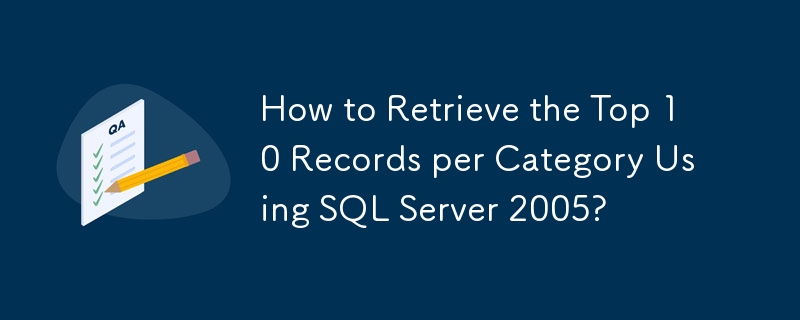 Wie rufe ich mit SQL Server 2005 die Top 10 Datensätze pro Kategorie ab?