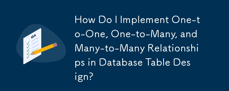 Wie kann ich Eins-zu-Eins-, Eins-zu-Viele- und Viele-zu-Viele-Beziehungen im Datenbanktabellendesign implementieren?