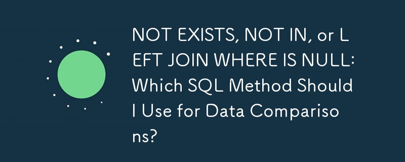 NOT EXISTS, NOT IN ou LEFT JOIN WHERE IS NULL : quelle méthode SQL dois-je utiliser pour les comparaisons de données ?