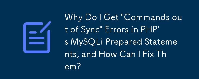 PHP의 MySQLi 준비된 명령문에서 '명령이 동기화되지 않음' 오류가 발생하는 이유는 무엇이며 어떻게 해결할 수 있습니까?