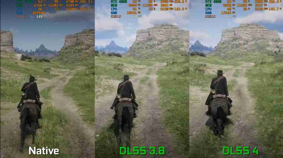 DLSS 3.8 vs DLSS 4：《荒野大镖客2》等5款游戏实测