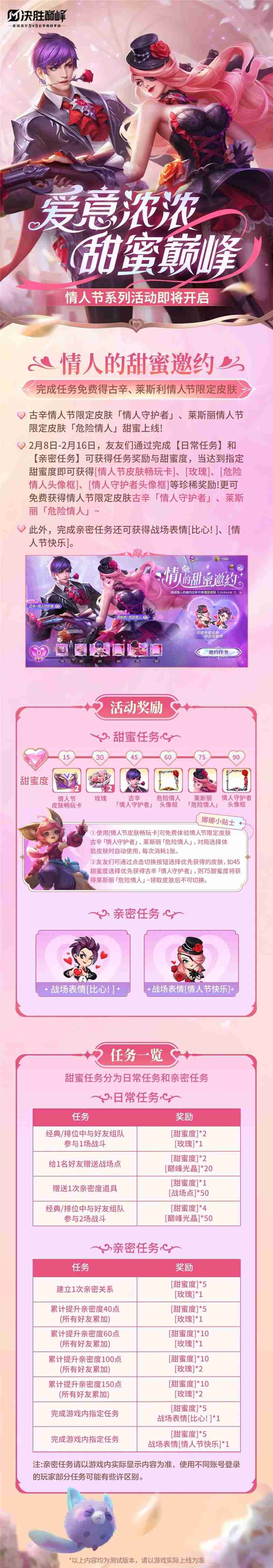 决胜巅峰情人节活动内容情报一览-决胜巅峰情人节活动内容是什么