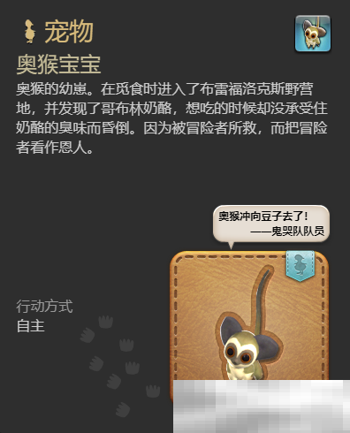 《最终幻想14：水晶世界》奥猴宝宝宠物获得方法