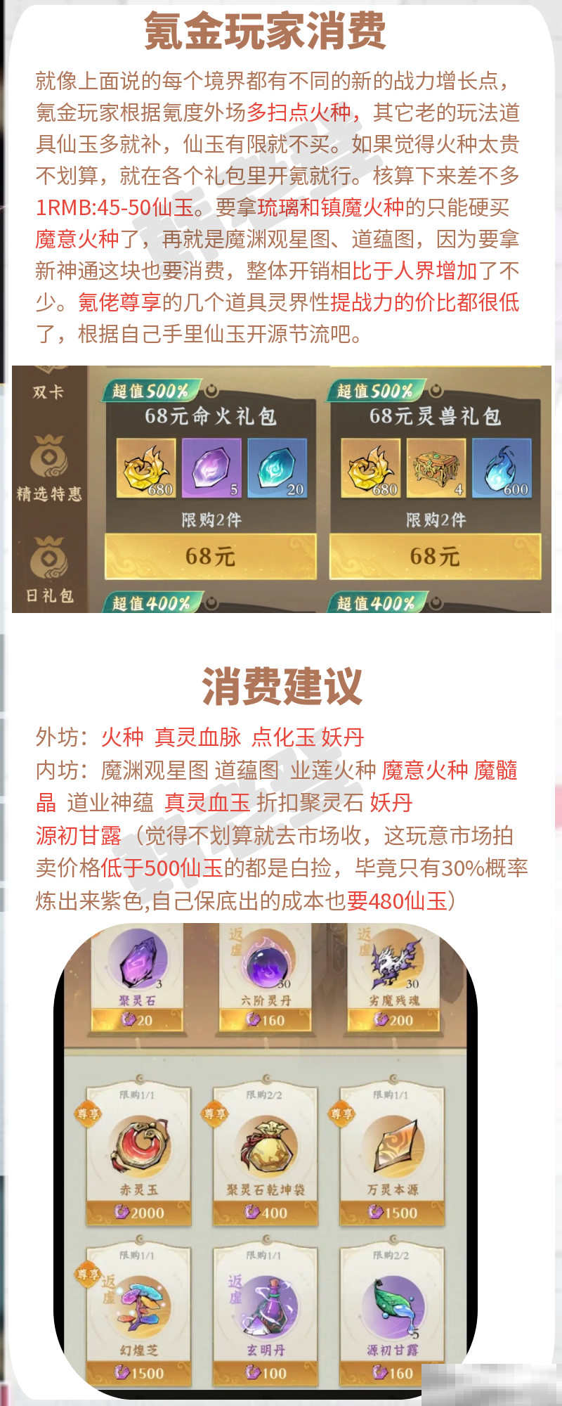 《问剑长生》灵界仙坊购买清单