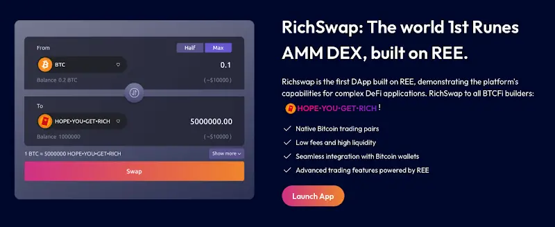 首个 Bitcoin 可编程性延迟左券 REE 偏激生态诈欺 RichSwap 讲求上线，开启 Bitcoin 智能合约期间