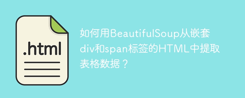 如何用BeautifulSoup从嵌套div和span标签的HTML中提取表格数据?
