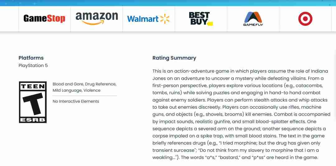 《夺宝奇兵：古老之圈》PS5版已通过ESRB评级