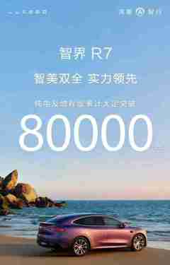 智界R7纯电及增程版累计大定破80000台 上市5个多月