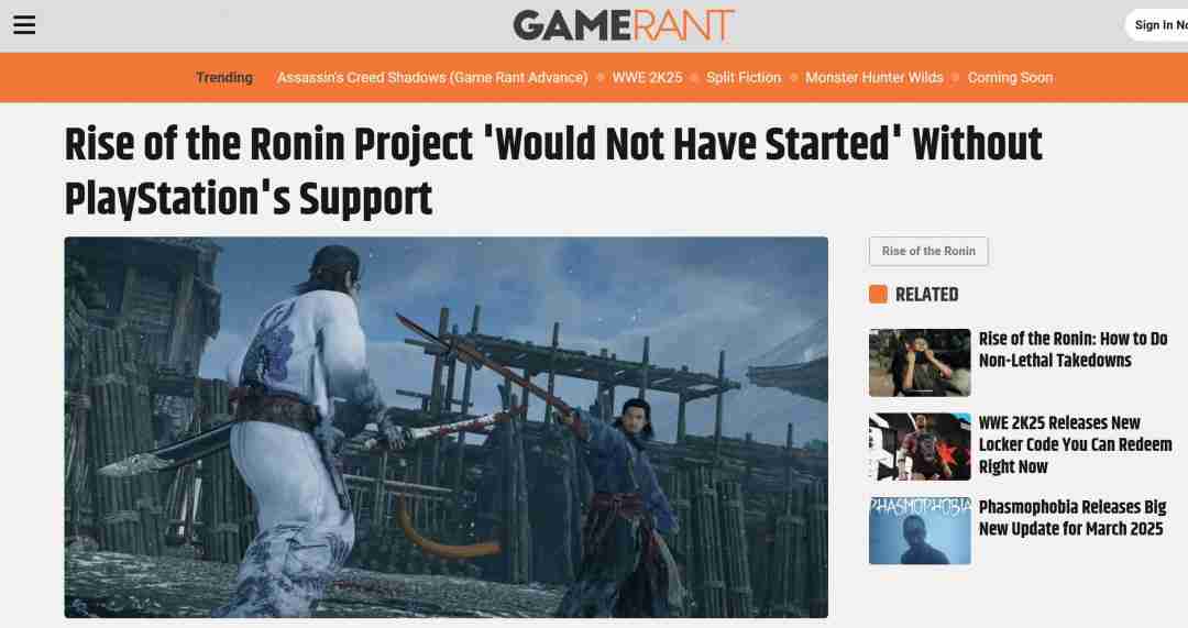 如果没有SIE投资 《浪人崛起》根本就不会有