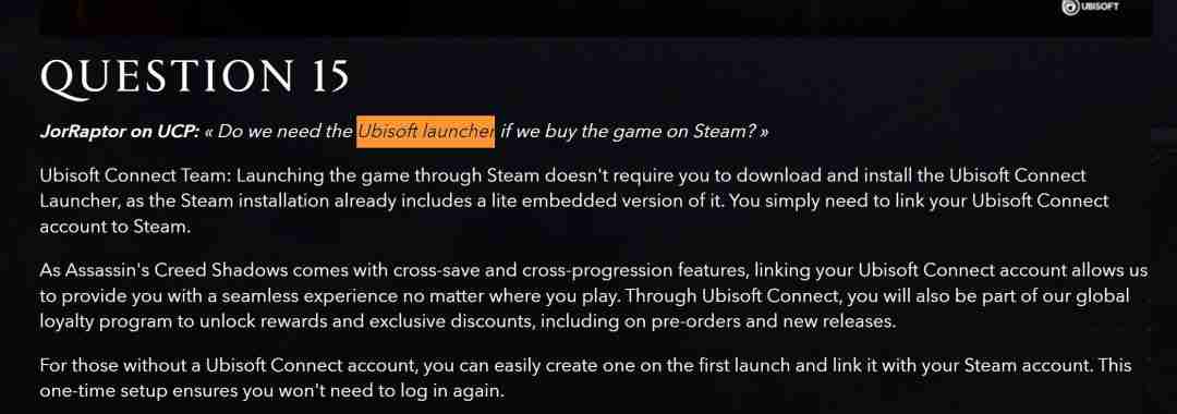 《刺客信条:影》Steam不需要下载和安装育碧启动器