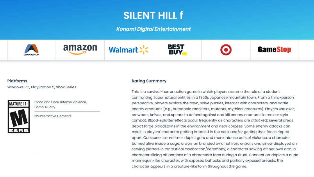 《寂静岭f》通过ESRB评级 游戏十分血腥暴力