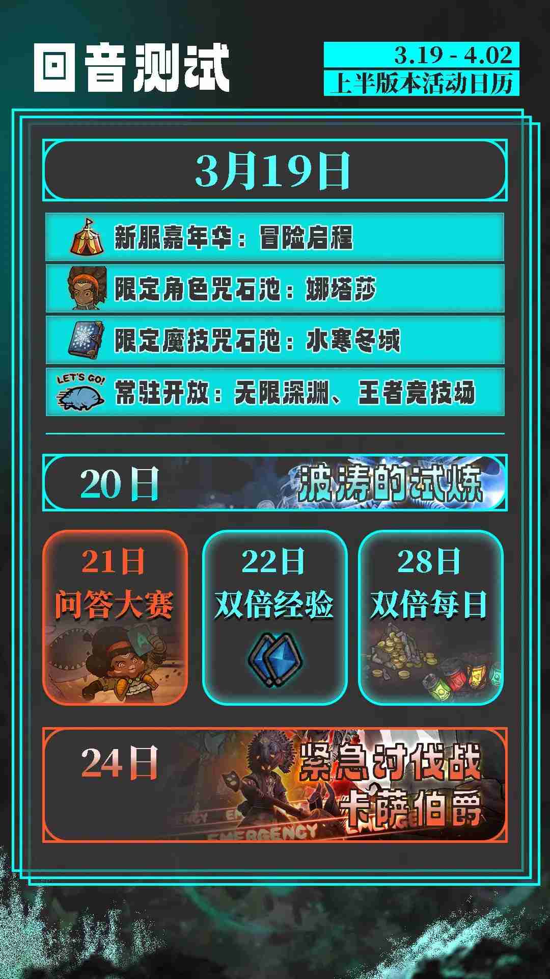 阿比斯少年冒险团「回音测试」活动日历和开服福利