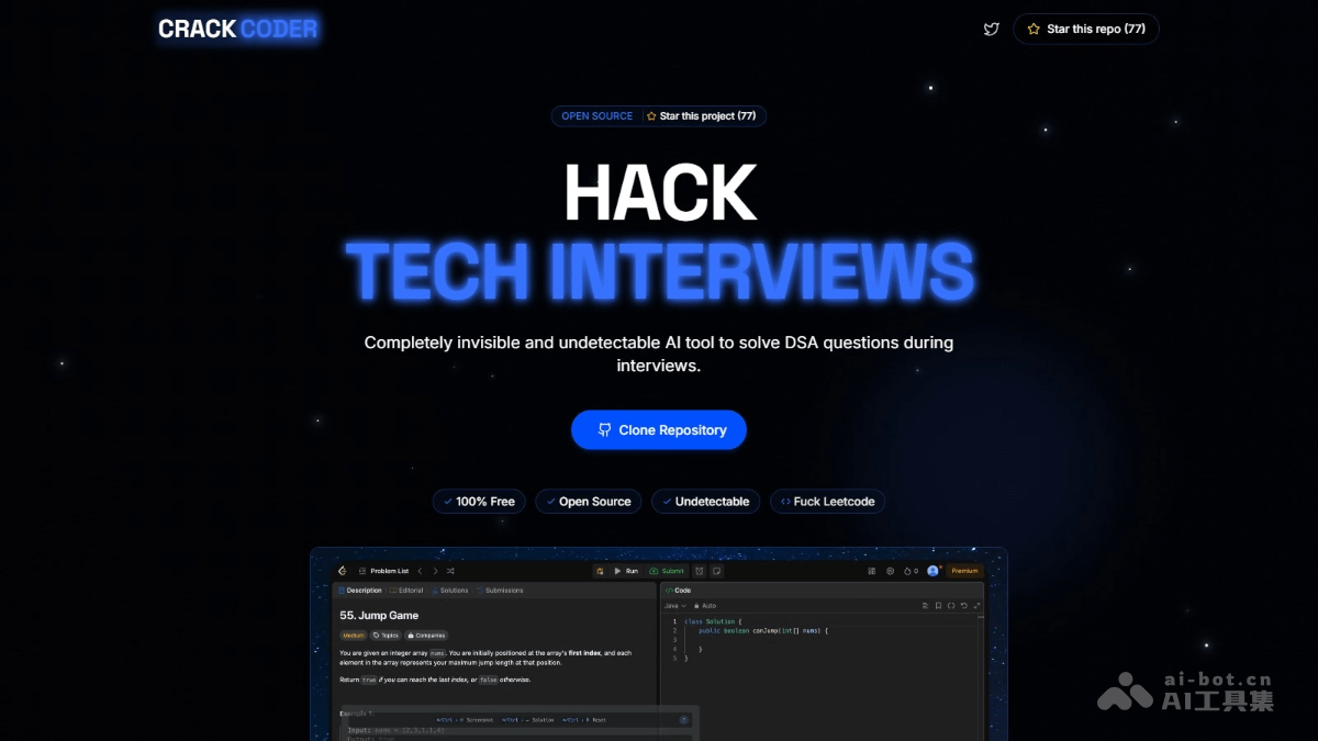 Crack Coder— AI技术面试工具,提供实时编程问题支持