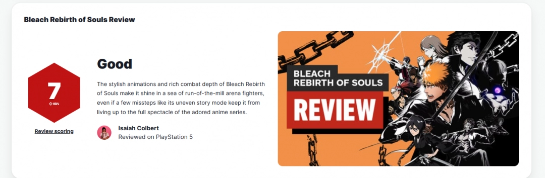 《死神:魂魄觉醒》IGN7分 战斗系统出色 粉丝必玩!