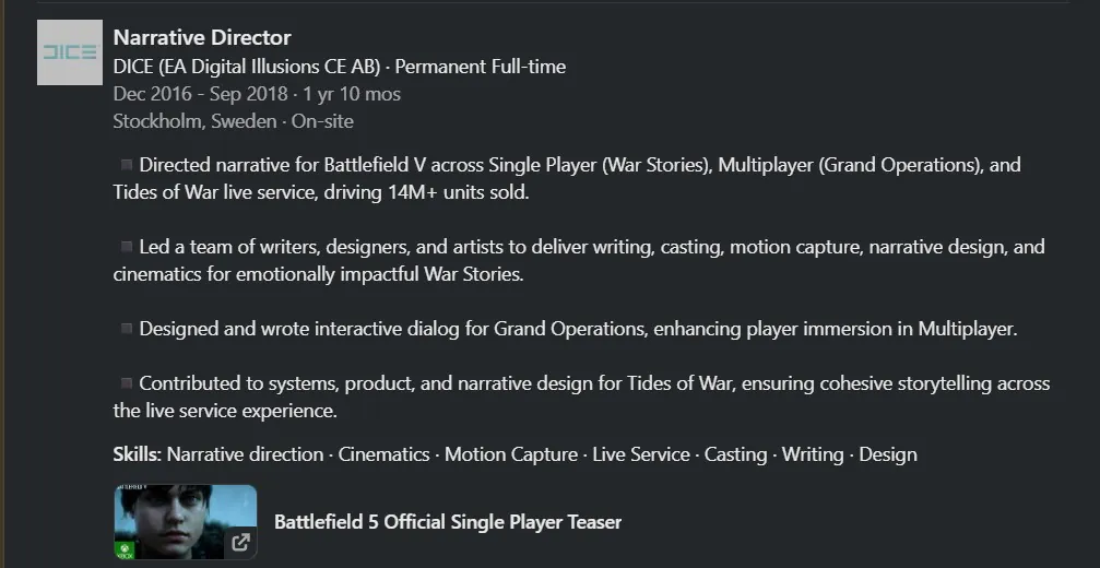 2018年老游戏《战地5》累计销量超过了1400万套