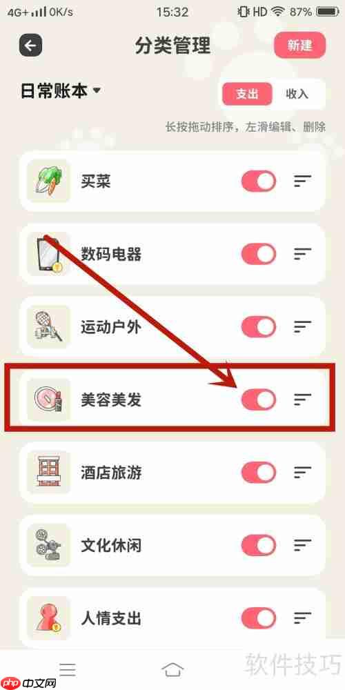 喵钱记账App关闭美容美发支出的方法