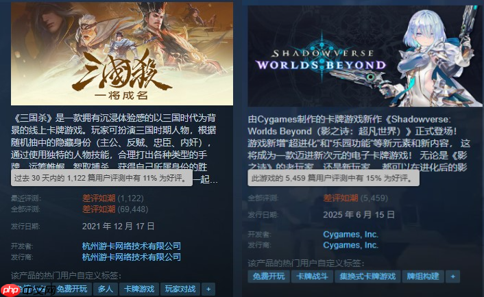 三国杀地位动摇！《影之诗：超凡世界》Steam首日差评如潮