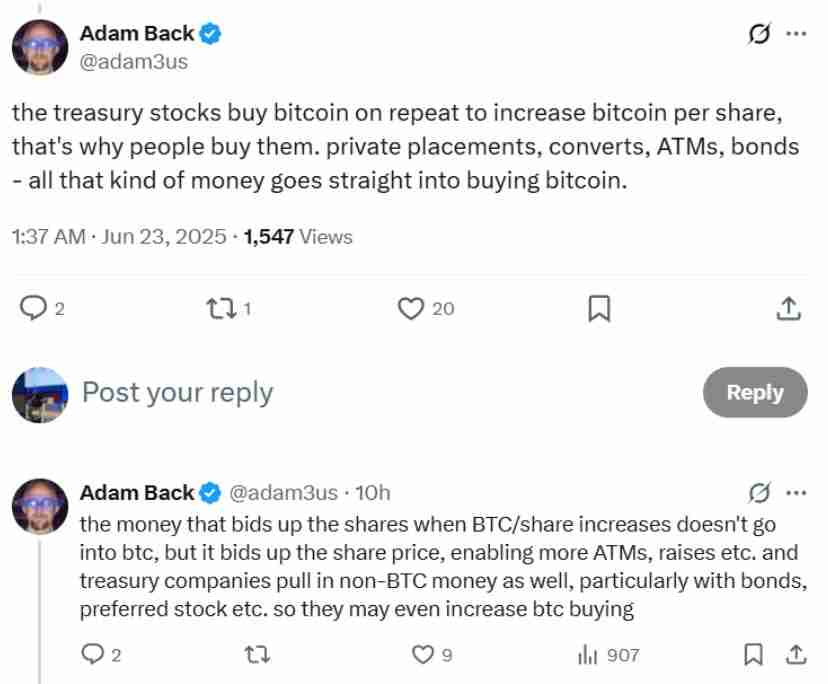 Adam Back认为：比特币（BTC）财库趋势成为加密投机者的新山寨季