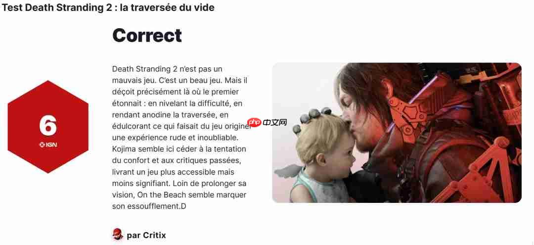 报复IGN日本？《死亡搁浅2》IGN法国仅给出6分评价