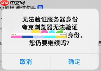 夸克浏览器无法验证服务器身份怎么办 夸克无法验证服务器身份是否继续