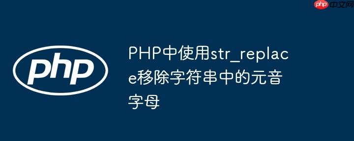 php中使用str_replace移除字符串中的元音字母