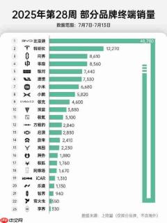 2025年第28周中国新能源品牌销量:问界高达0.86万