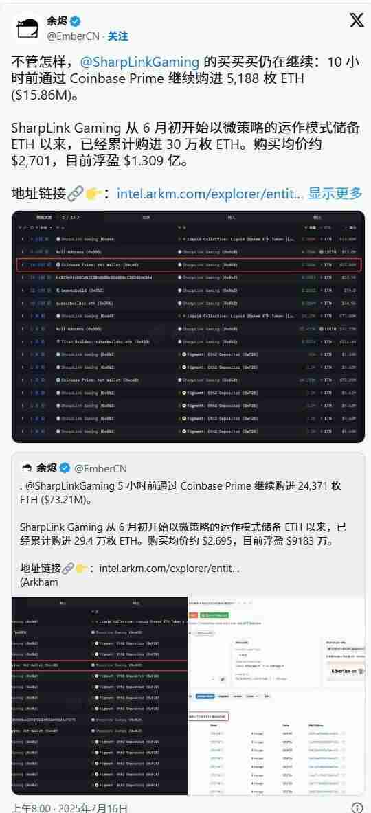 SharpLink持仓30万枚ETH，已超越以太坊基金会，成为最大的ETH持有者