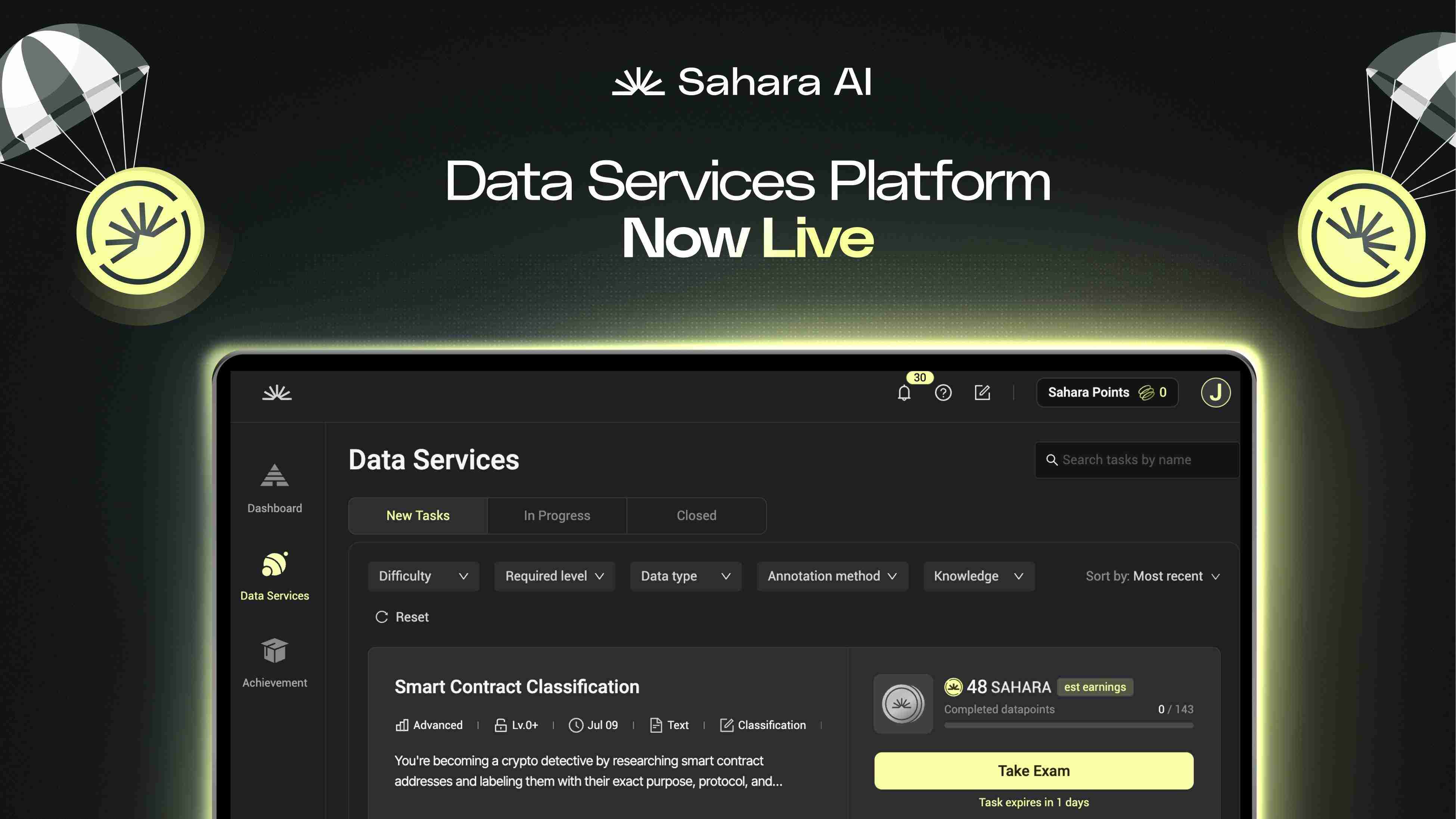 Sahara AI推出AI数据赏金赚币平台,不写程式也能赚币