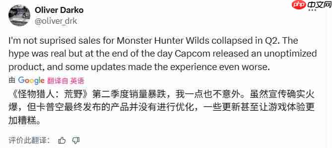 《怪物猎人：荒野》第二季度内销量暴跌至47.7万