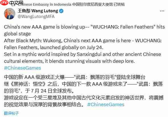 中国驻多国大使馆赞扬《明末:渊虚之羽》征服全球玩家