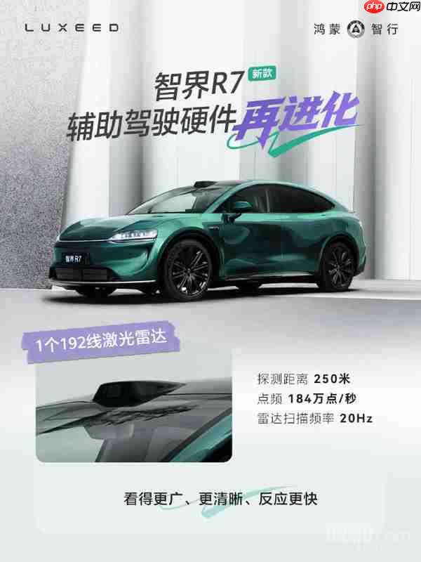 新款智界R7辅助驾驶硬件公布 全系标配192线激光雷达