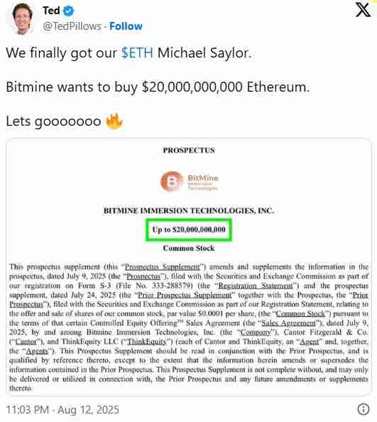 以太坊突破4600美元开启狂暴牛市:BitMine融资200亿美金,加密市场全线沸腾