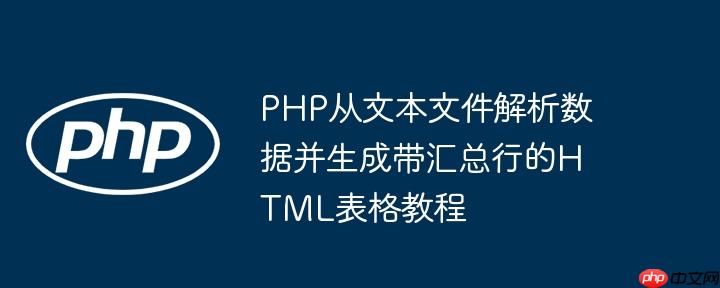 PHP从文本文件解析数据并生成带汇总行的HTML表格教程
