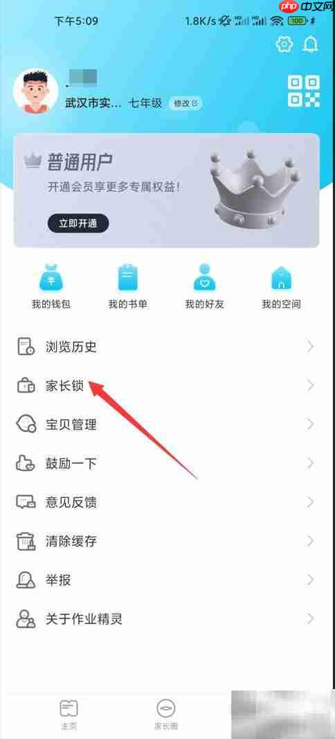 作业精灵家长锁设置方法