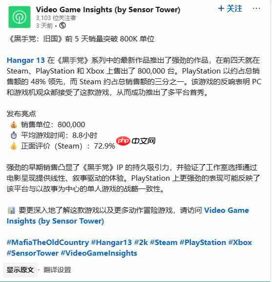 曝《四海兄弟：故乡》首周销量80万套 PS5版最多