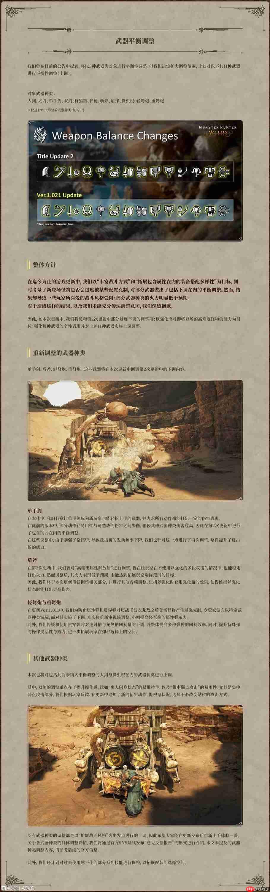 《怪物猎人荒野》扩充终盘内容、武器平衡调整及其他改进