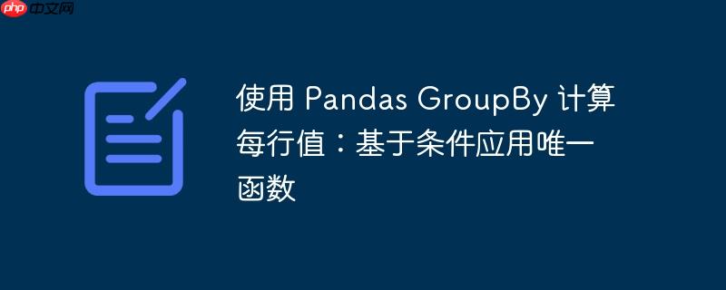 使用 pandas groupby 计算每行值:基于条件应用唯一函数