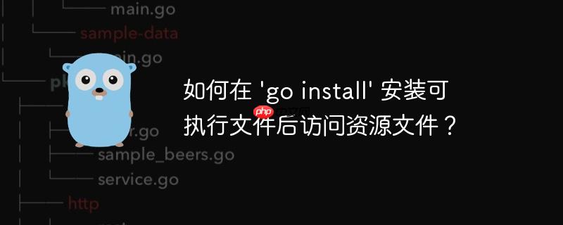 如何在 'go install' 安装可执行文件后访问资源文件?