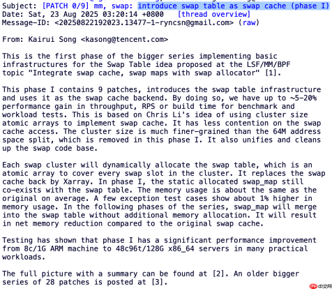 腾讯工程师向 Linux 内核提交补丁，引入 Swap Table 架构