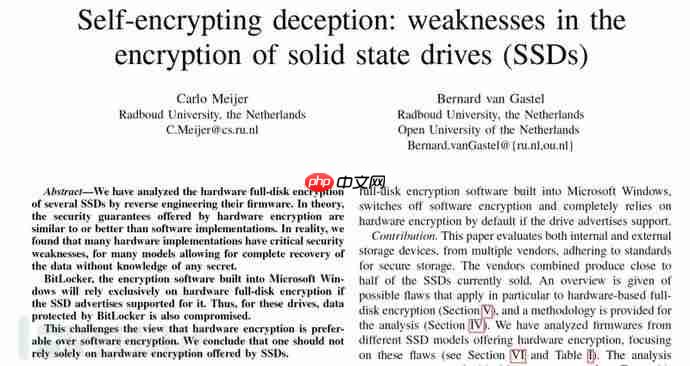 微软建议将SSD加密更改为默认BitLocker软件加密