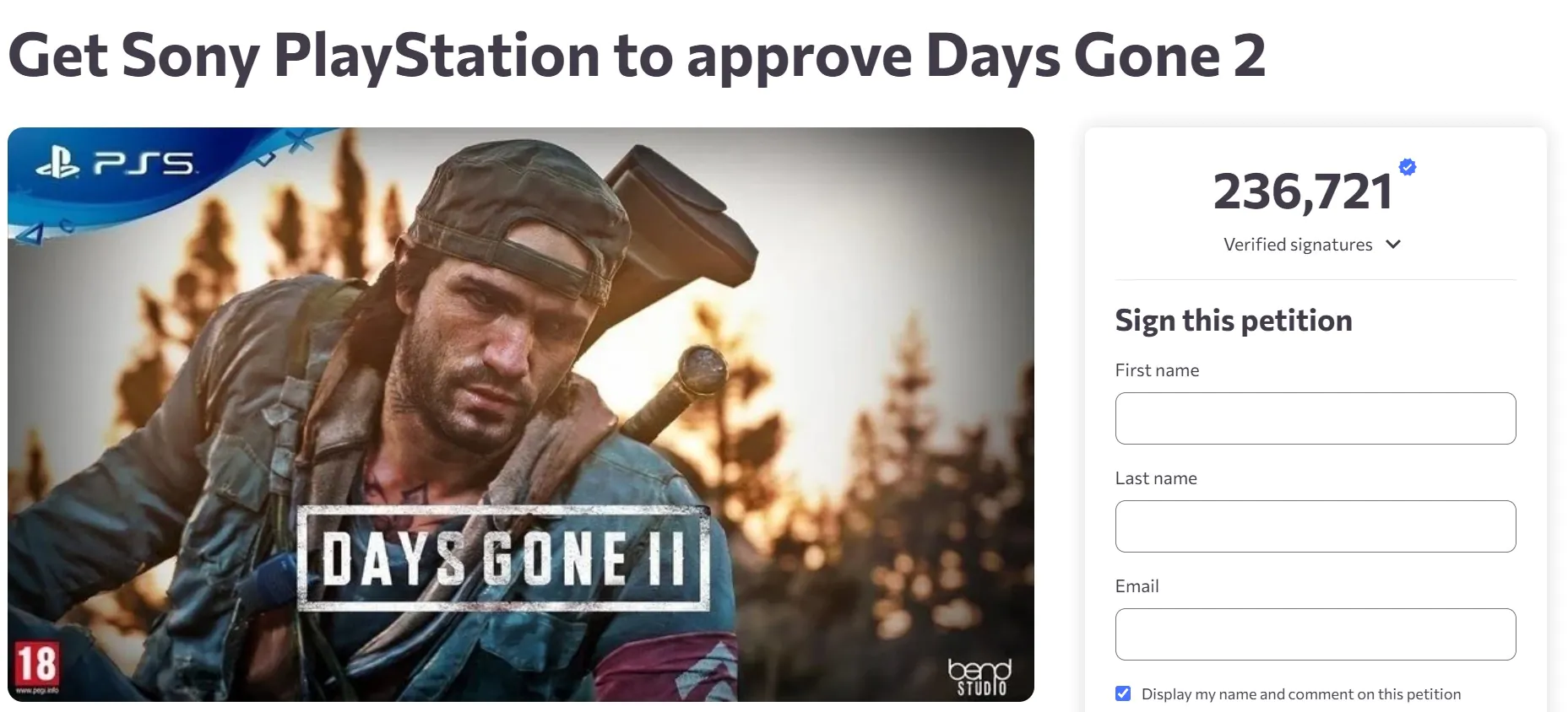 玩家请愿《往日不再2》签名近24万 索尼续作决策引争议!