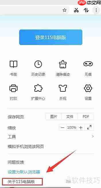 115电脑版浏览器版本查看方法