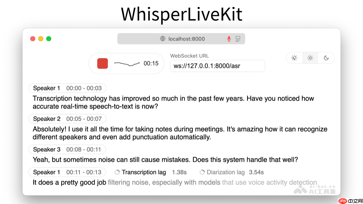 WhisperLiveKit— 开源AI语音识别工具，支持说话人识别