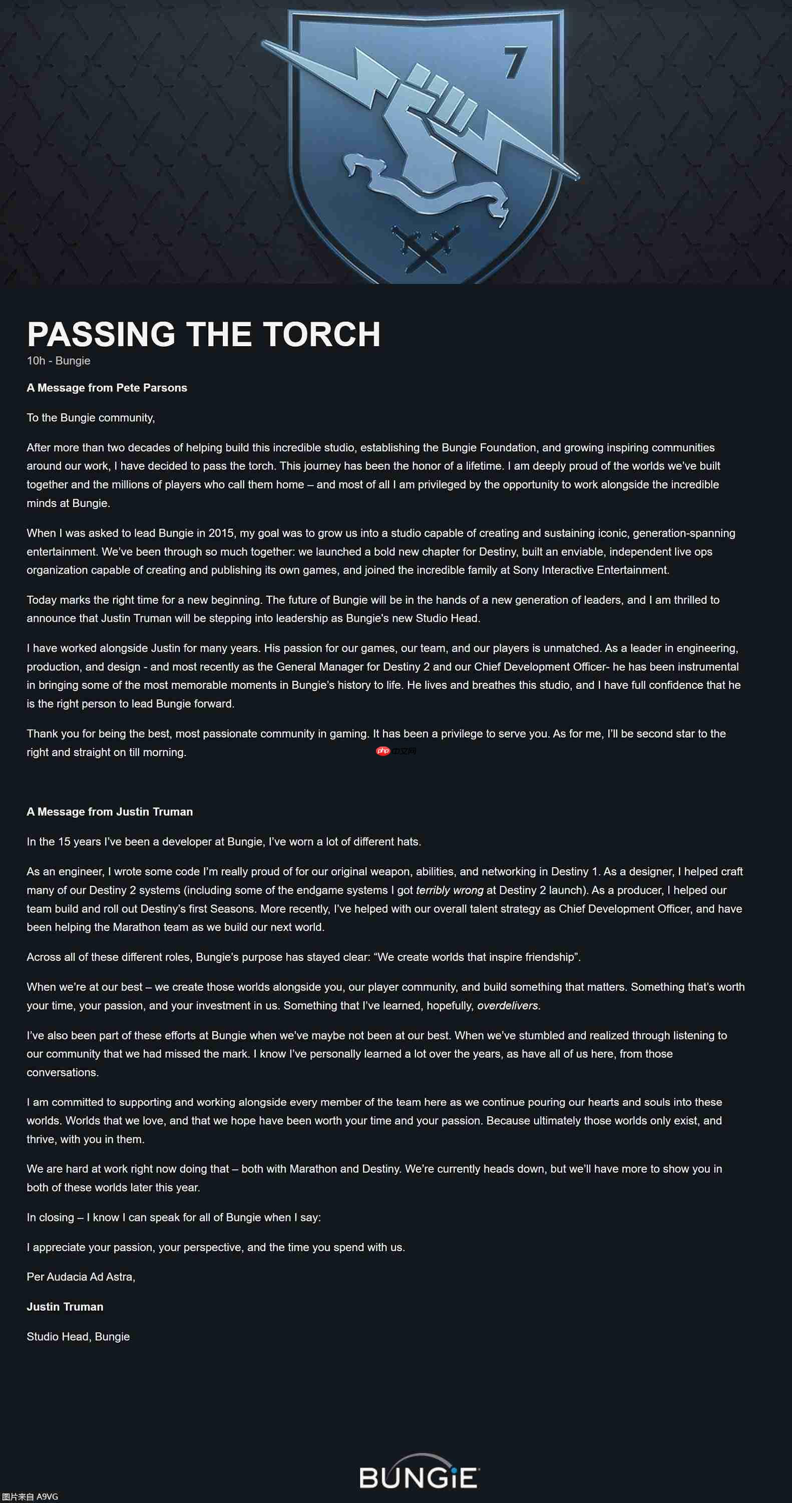 Bungie首席执行官Pete Parsons将卸任，《命运2》总经理接替上任